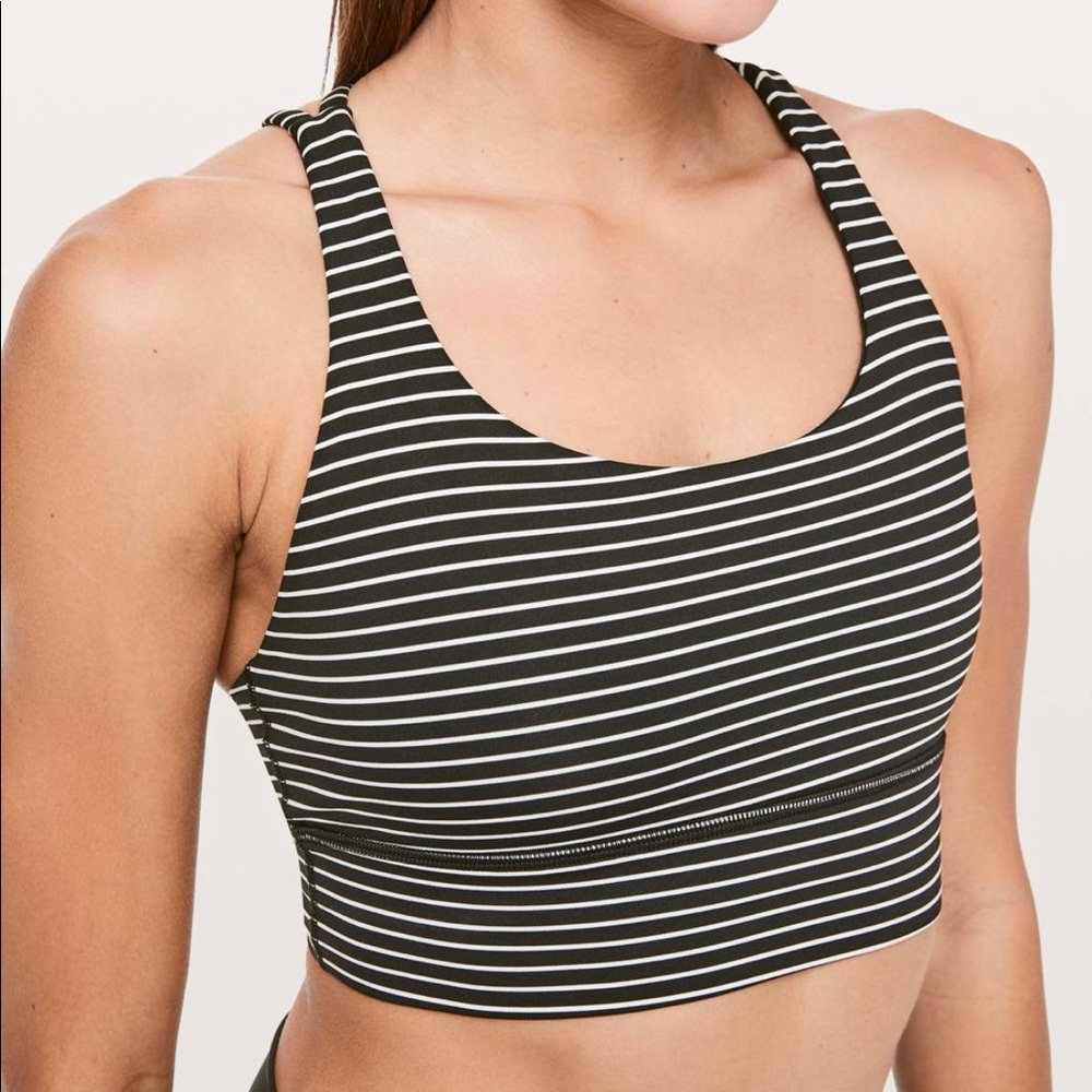 Lululemon Energy Bra, Hype Stripe, Dark olive and white SZ 4
